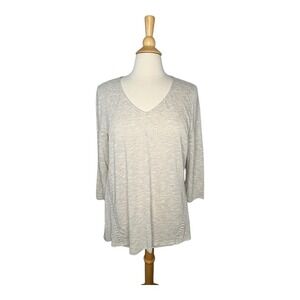 J. Jill Flax Tunic Top V-Neck 3/4 Sleeve Crochet Trim Beige Women Size Large New